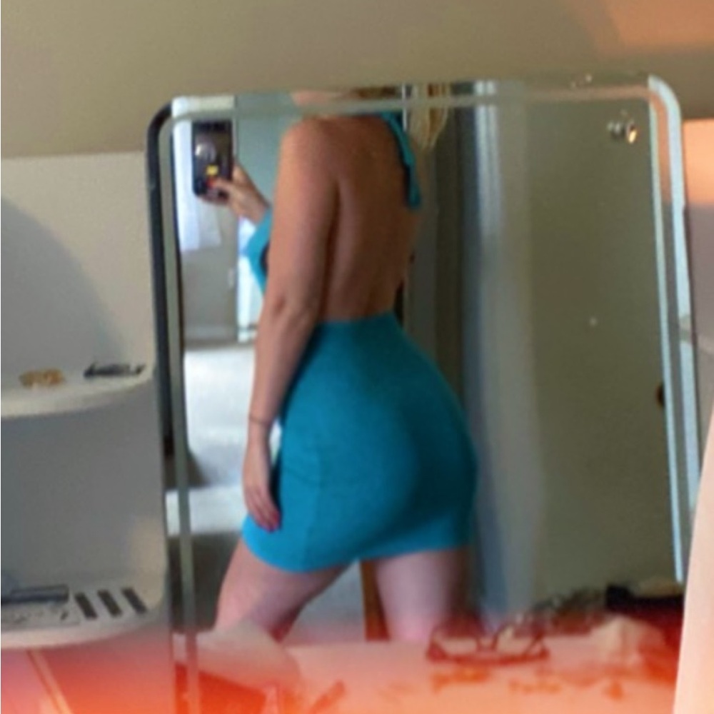 Blue soft backless halter dress